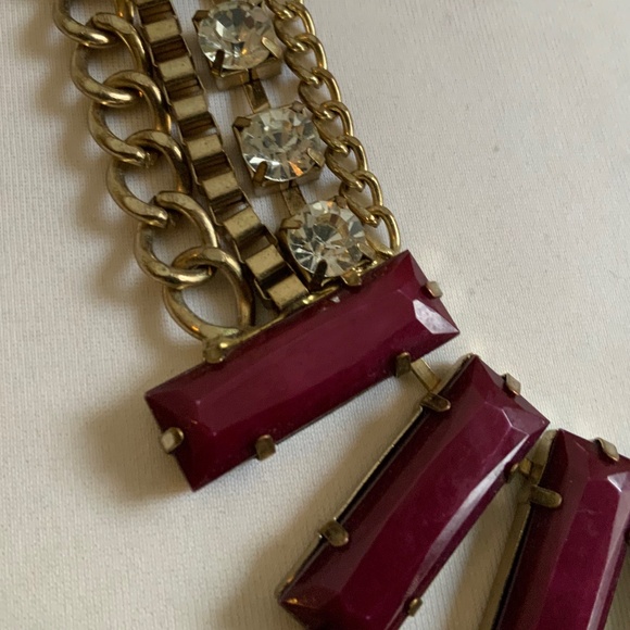 Vintage statement burgundy and gold tone necklace /choker - Picture 3 of 5